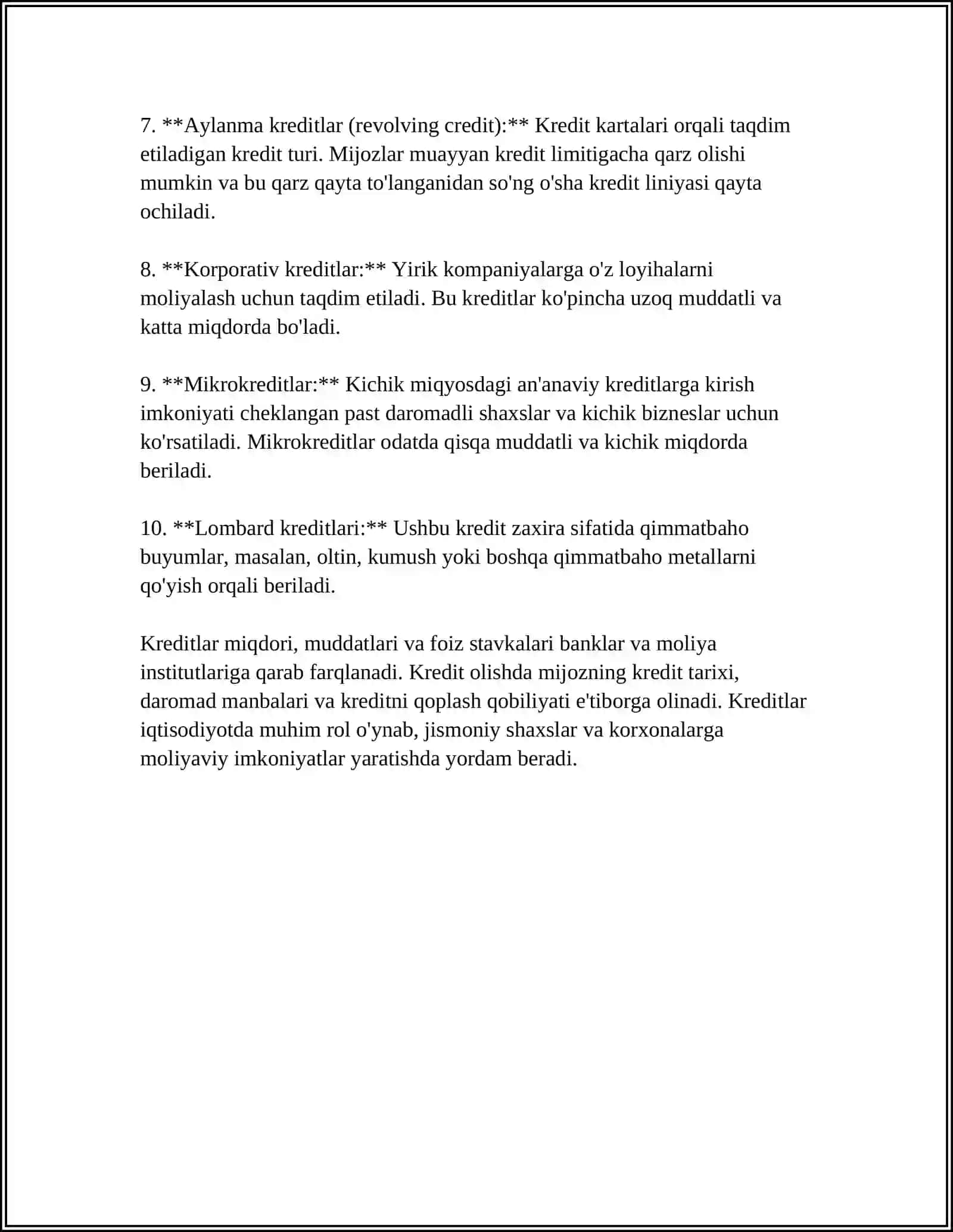 BANK KREDIT VA OMONAT TURLARI BILAN ISHLASH 4