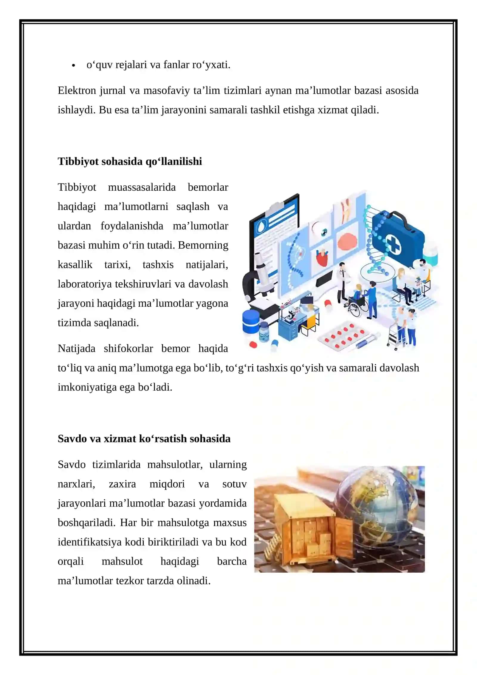 MA’LUMOTLAR BAZASINING KUNDALIK HAYOTDA QO‘LLANILADIGAN MISOLLARI 4
