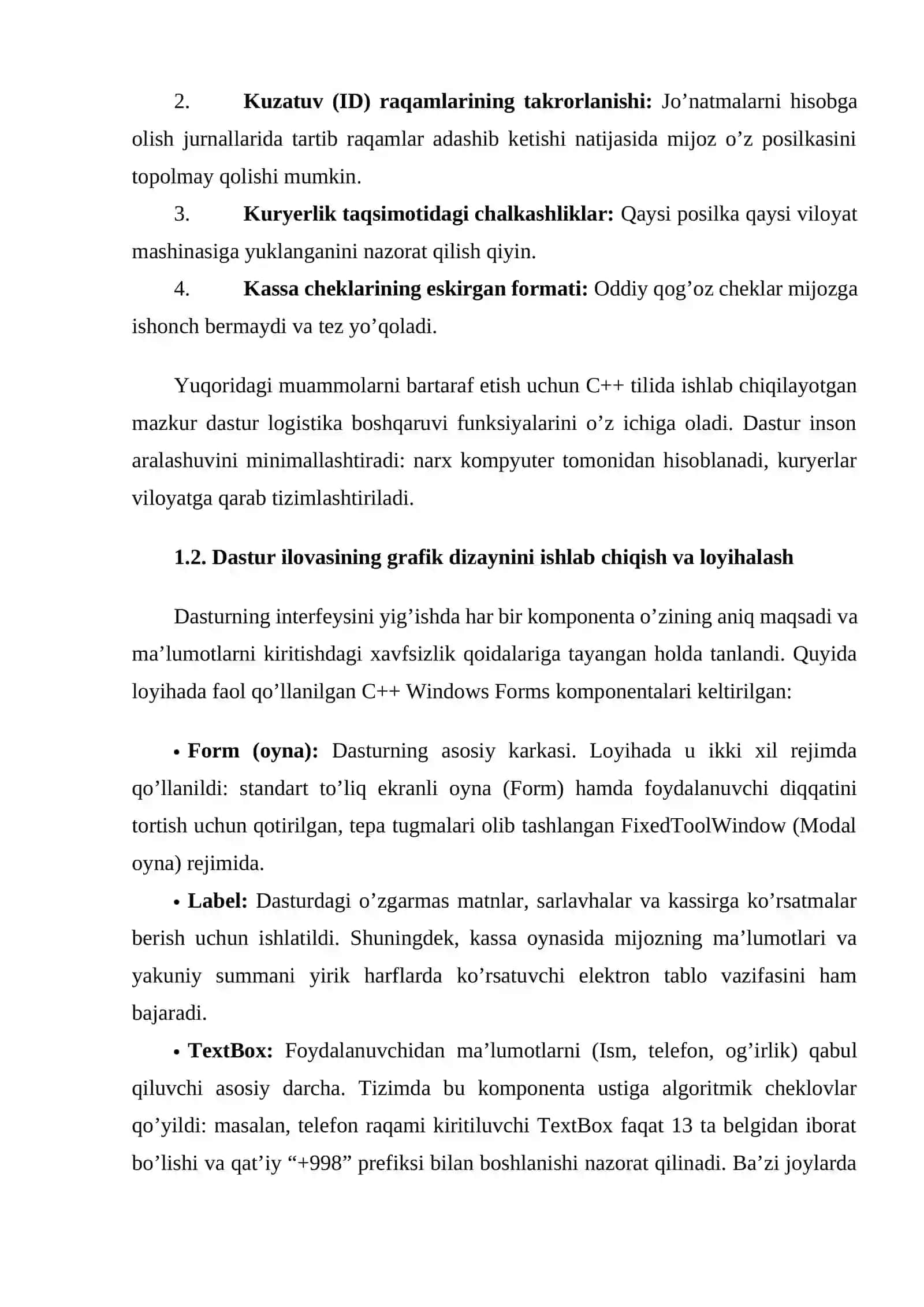 Visual Studio muhitida dasturlash | Kurs ishi - EKSPRES POCHTA XIZMATI BUYURTMALARINI BOSHQARISH DASTUR ILOVASINI YARATISH 4