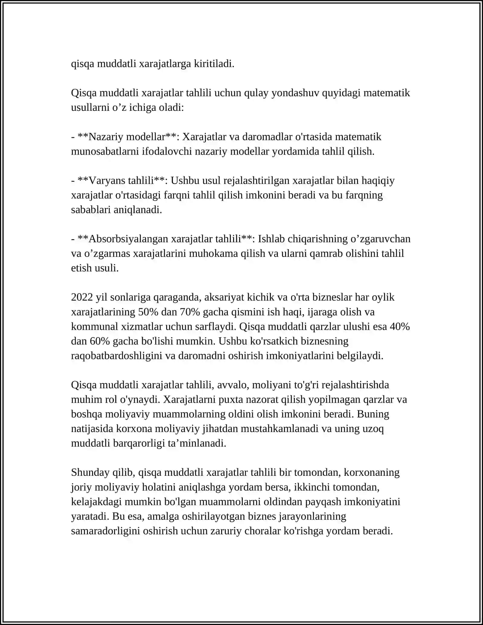MUSTAQIL ISH Mavzu: QISQA MUDDATLI VA UZOQ MUDDATLI XARAJATLAR 4