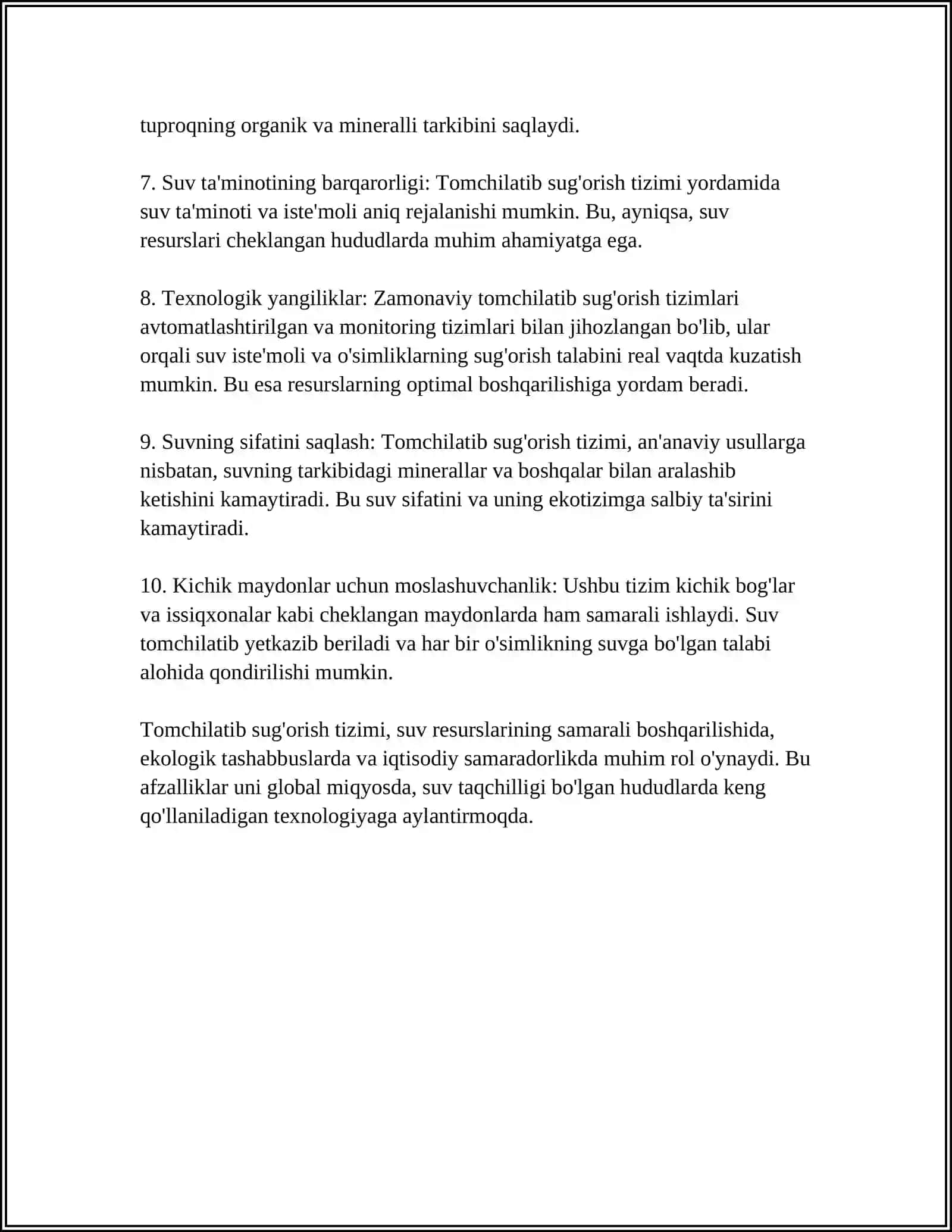 MEVALI BOGʻLAR VA UZUMZORLARDA TOMCHILATIB SUGʻORISH USULINI QOLLASH 4