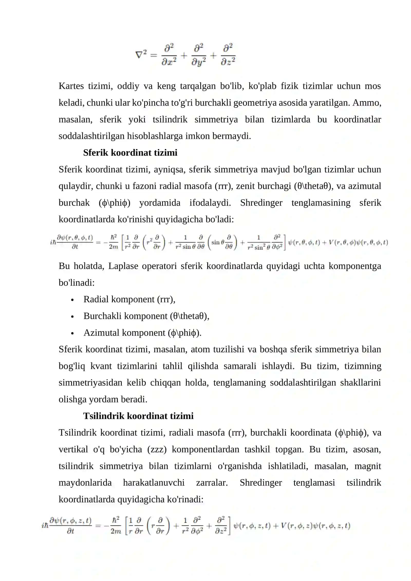 Shredinger tenglamasi turlari va koordinat sistemalari 4