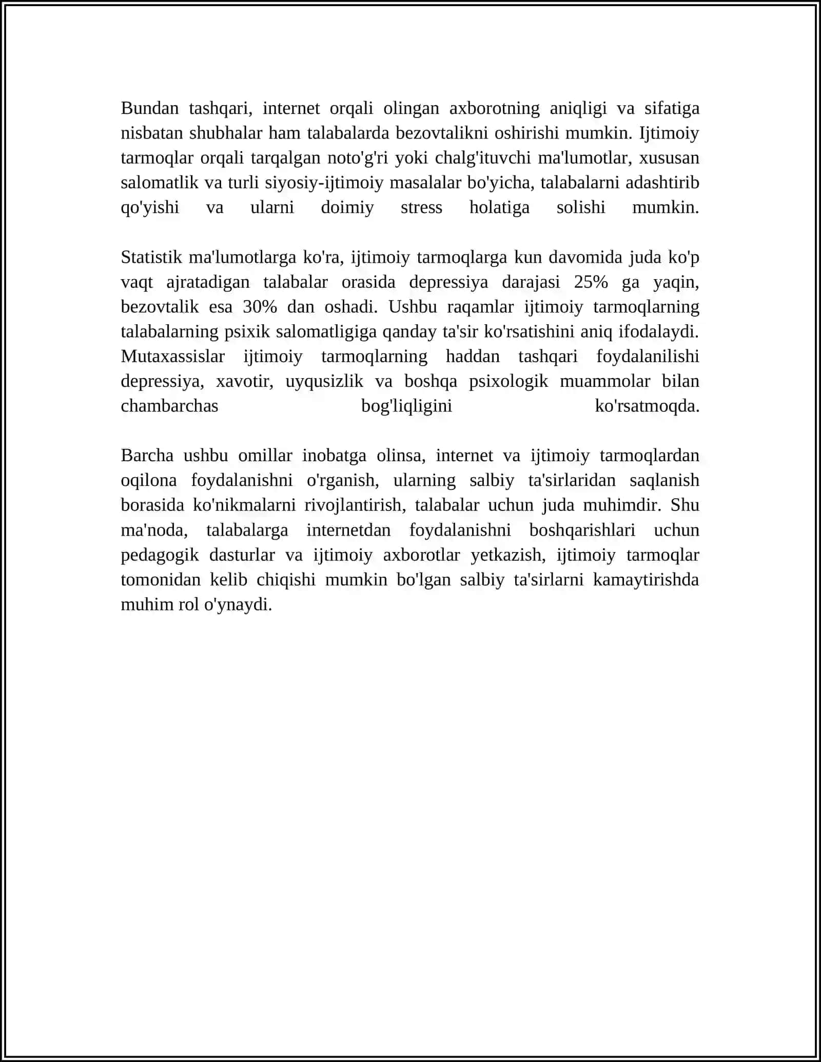 INTERNET VA IJTIMOIY TARMOQLARNI TALABALARNING PSIXIK SALOMATLIGIGA TA’SIRI 4