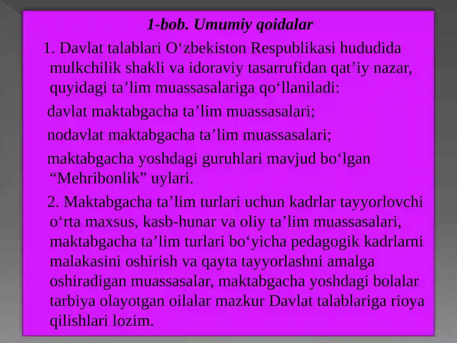 O‘zbekiston Respublikasining ilk va maktabgacha yoshdagi bolalar rivojlanishi uchun davlat talablari 4