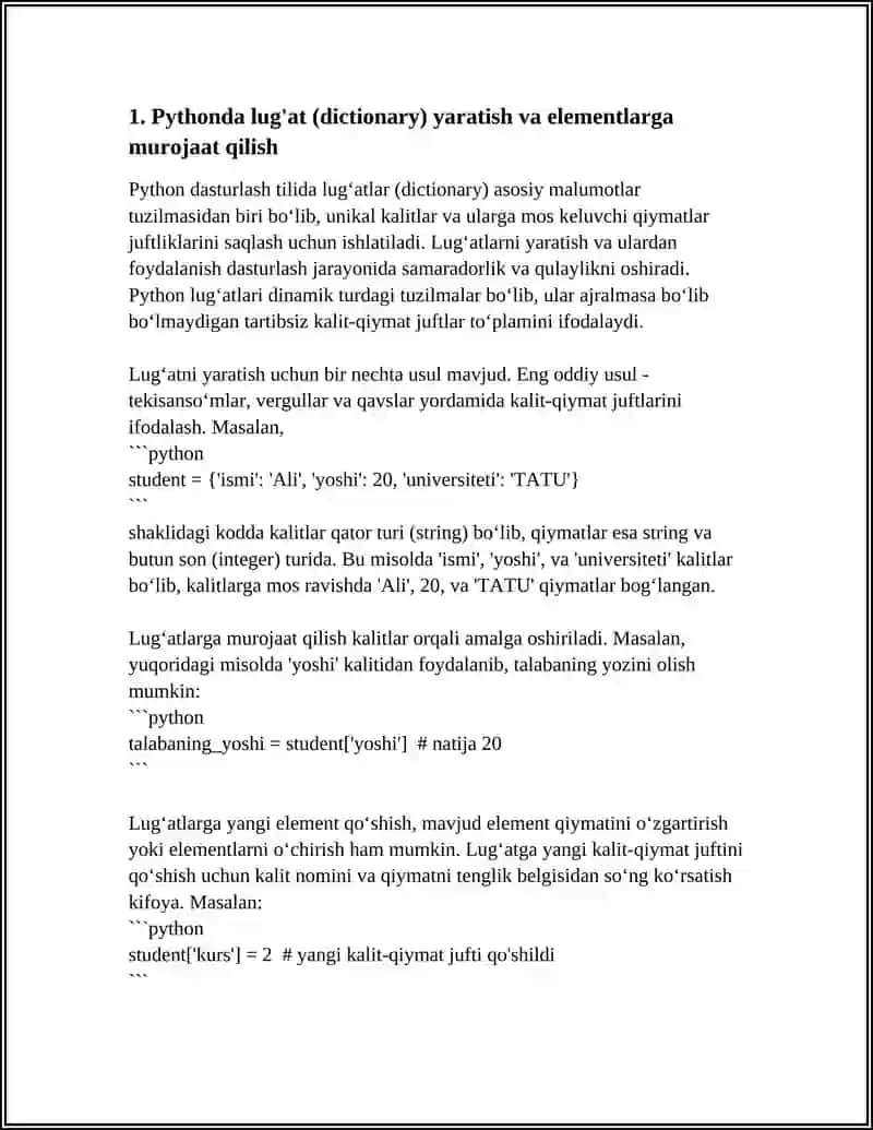 PYTHON DASTURLASH TILIDA LUĜATLAR BILAN ISHLASH 4