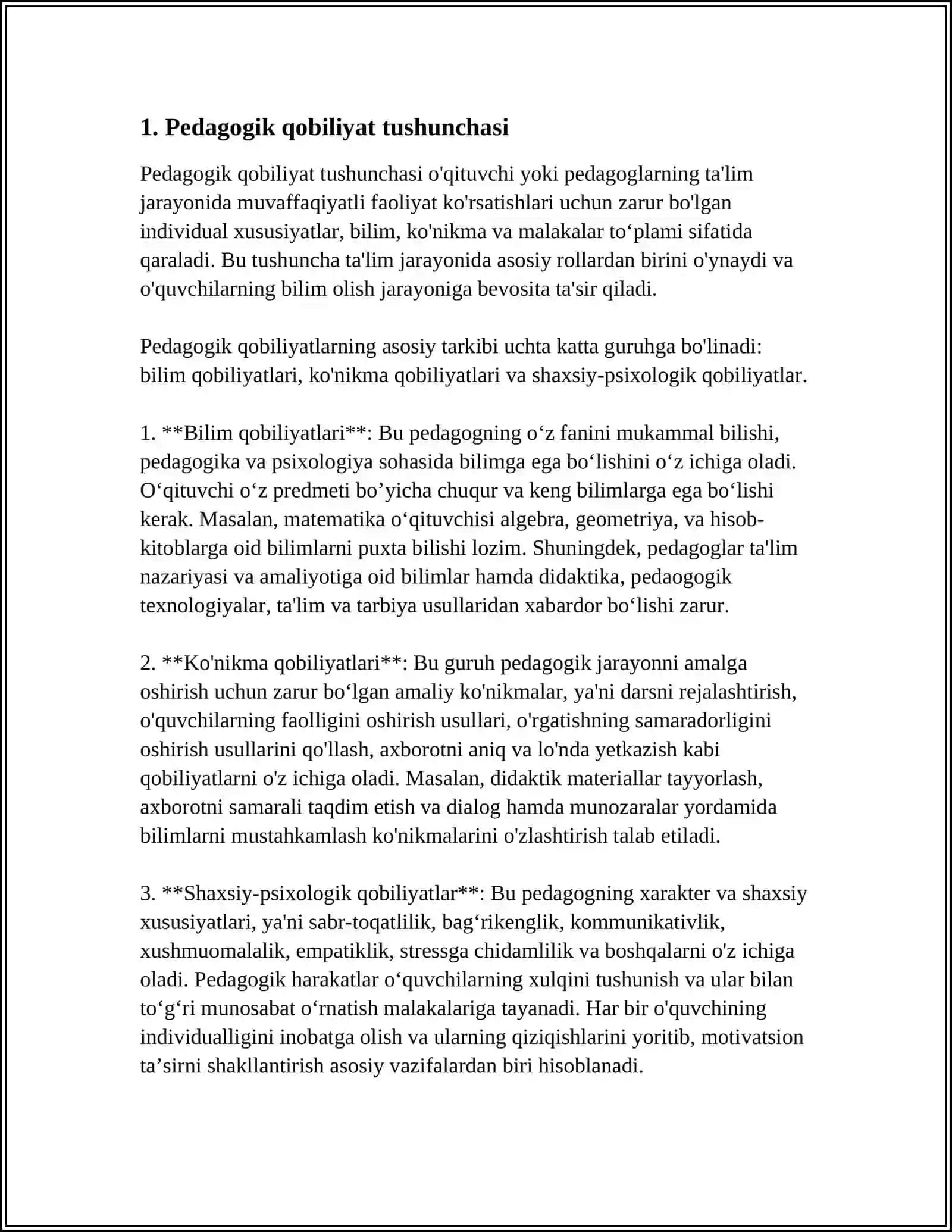 PEDAGOGIK QOBILIYATNI SHAKLLANTIRISH YO‘LLARI. KOMMUNIKATSIYA HAQIDA TUSHUNCHA KOMMUNIKATIV QOBILIYAT VA PEDAGOGIK TA'SIR KO‘RSATISH MAVZUSI 4
