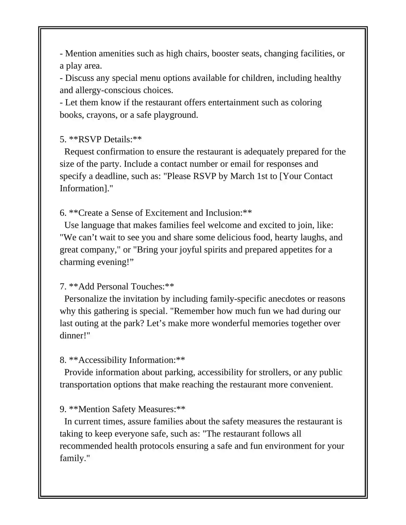 PARENTS AND YOUNG CHILDREN P 4.G.H. IN A RESTAURANT. AN INVITATION 4