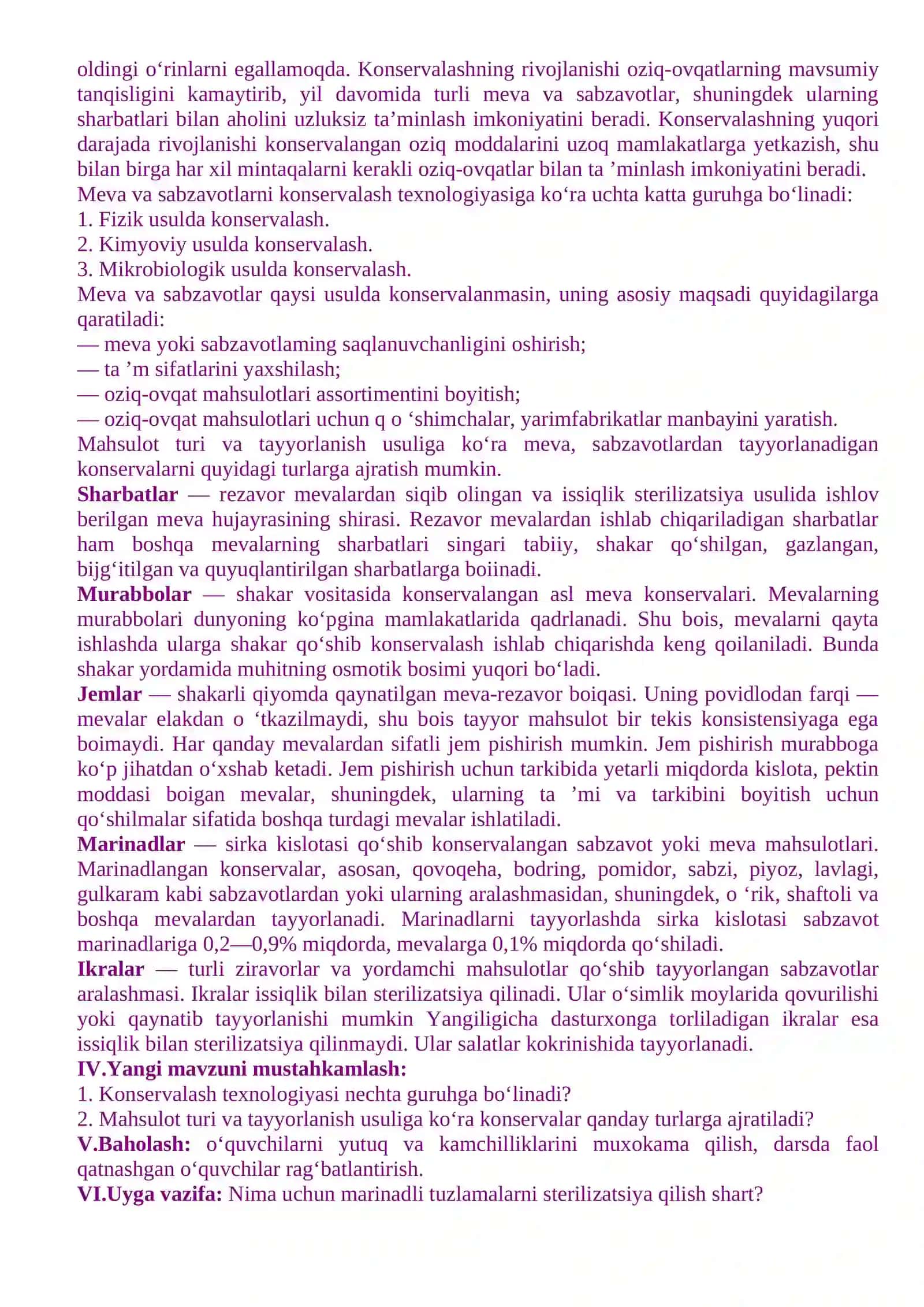 8-sinf texnologiya fanidan qiz bolalar uchun II yarim yillik taqvimiy mavzu rejasi 4