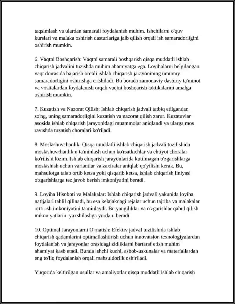 Qisqa muddatli ishlab chiqarish jadvalini tuzish 4
