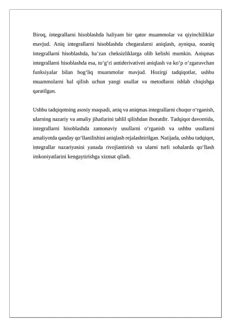 MUSTAQIL ISH: ANIQ VA ANIQMAS INTEGRALLAR 4