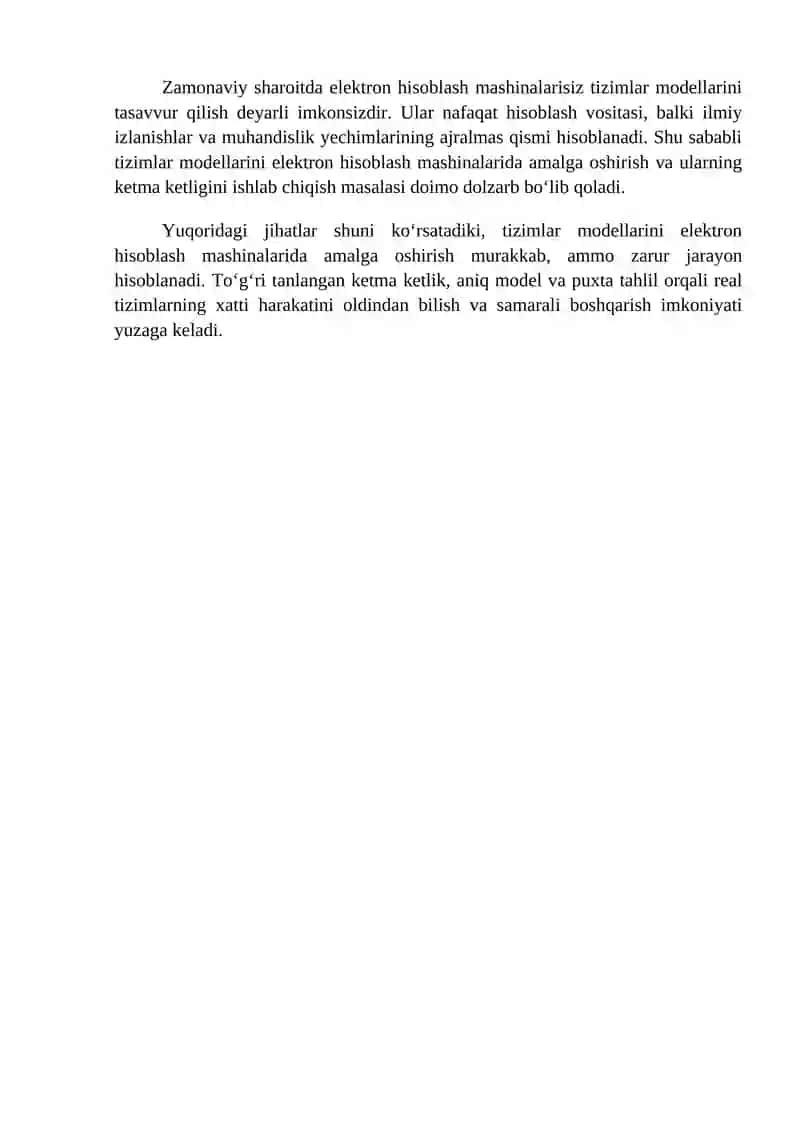 Tizimlar modellarni EXM amalga va ularning ketma – ketligini ishlab chiqish 4