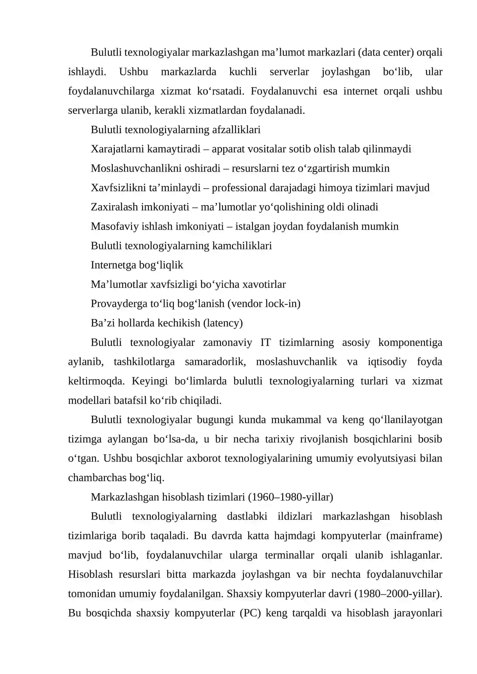 Bulutli texnologiyalar tushunchasi va ularning zamonaviy IT-infratuzilmasidagi o‘rni 4