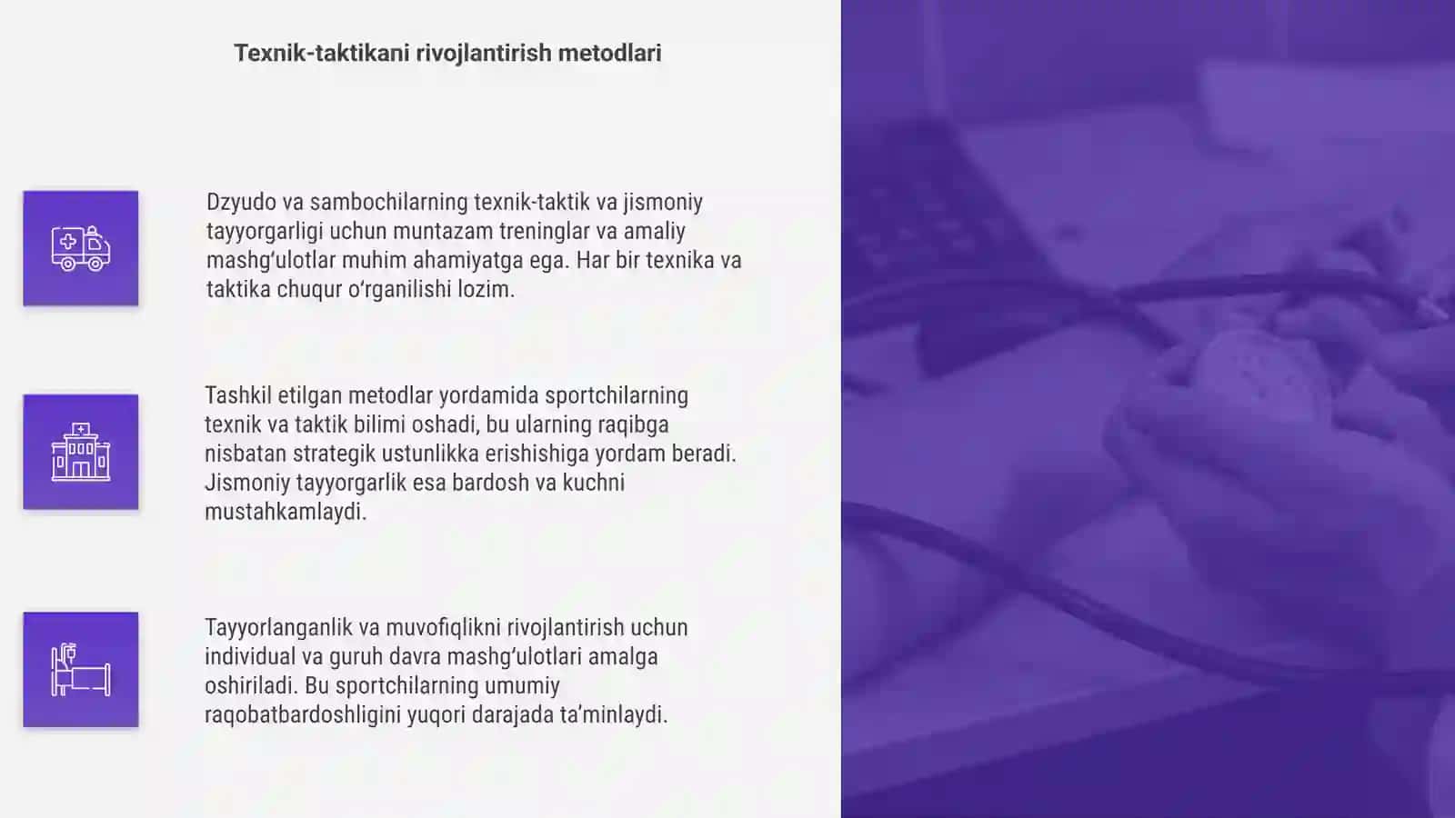 Dzyudo va sambochilarning texnik-taktik va jismoniy tayyorgarligi 4
