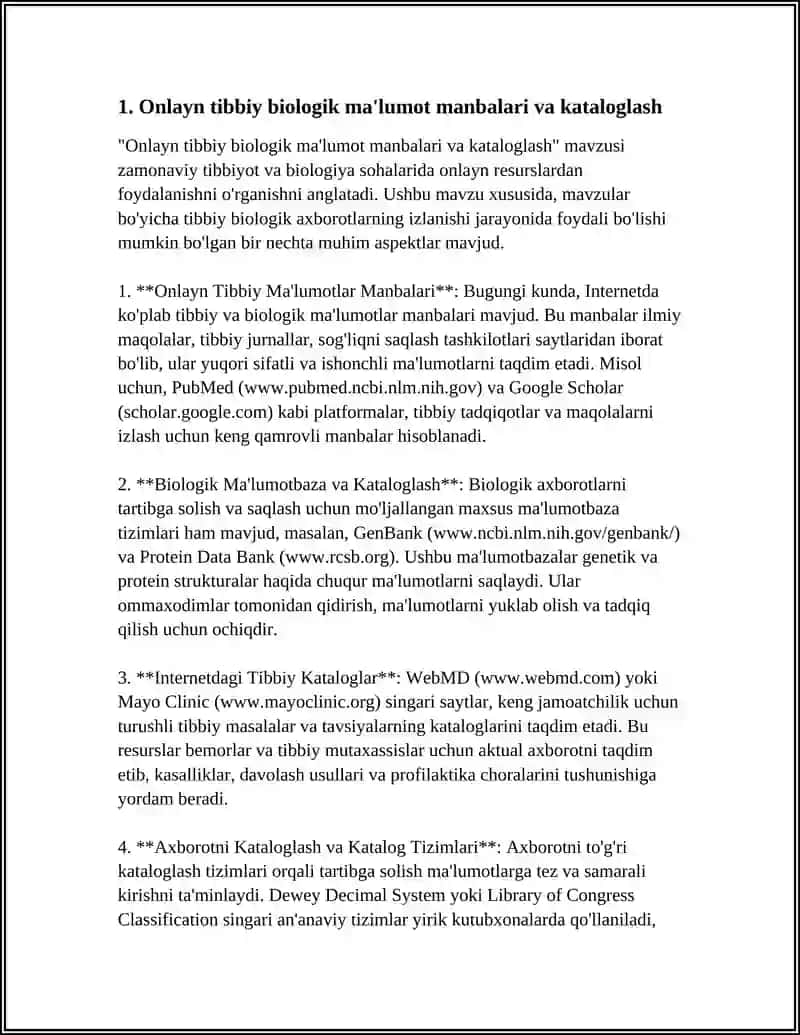 Onlayn tibbiy biologik ma'lumot manbalari va kataloglash 4