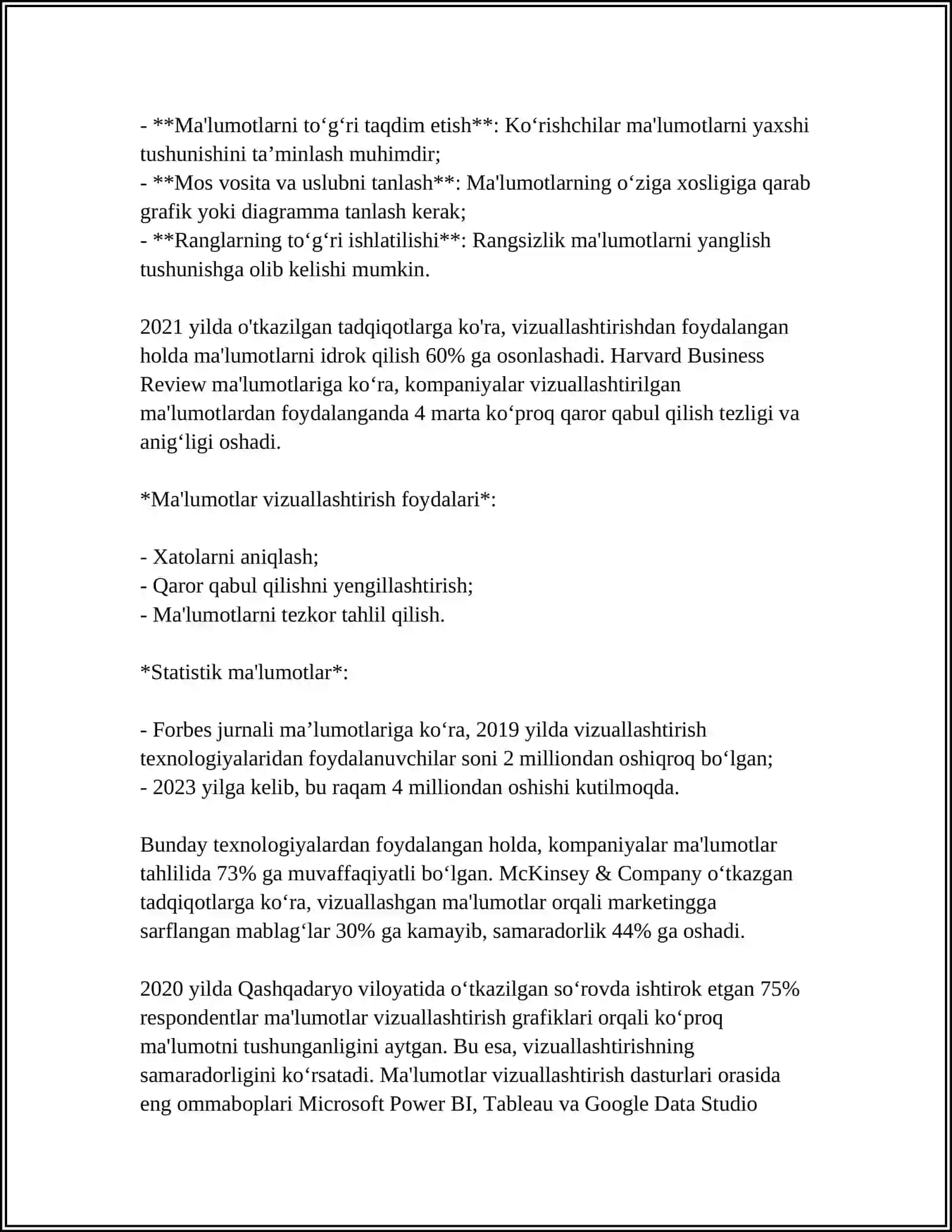 IQTISODIY AXBOROTLARNI TAHLIL QILISH UCHUN MA’LUMOTLARNI VIZUALLASHTIRISH VOSITALARIDAN FOYDALANISH 4