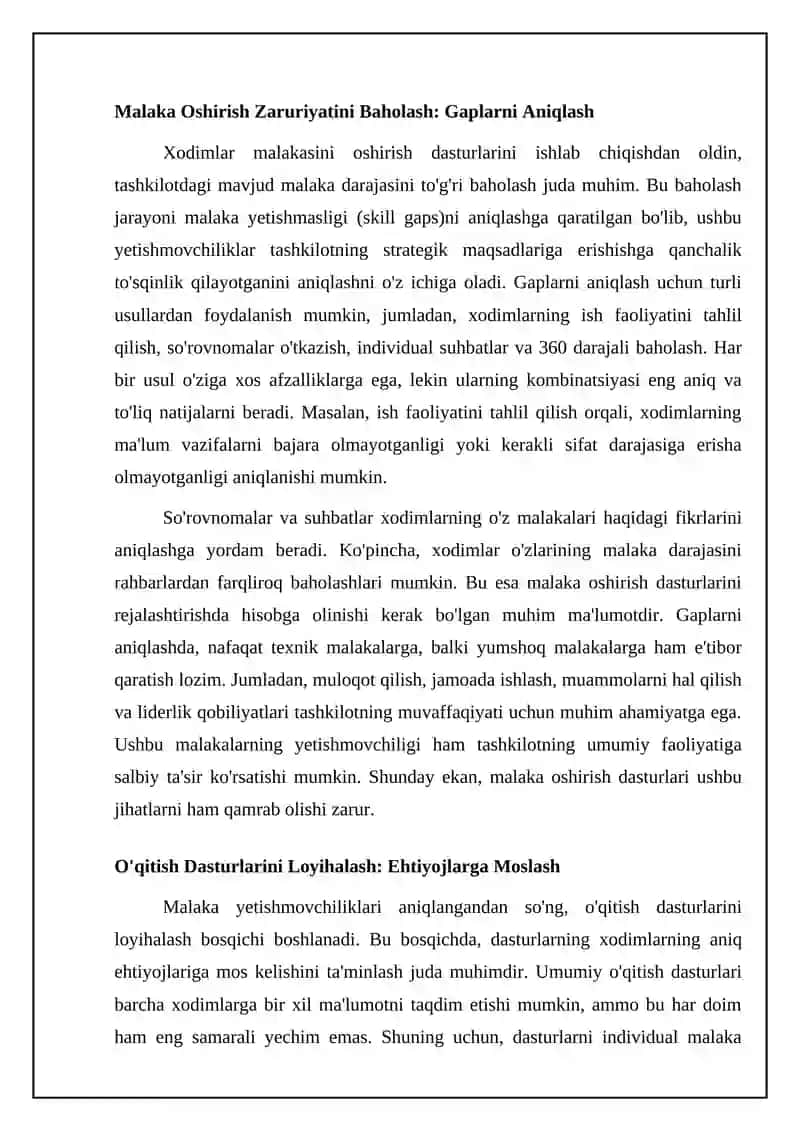 Xodimlar malakasini oshirish: Muammolarni aniqlash va yechimlar loyihasi 4