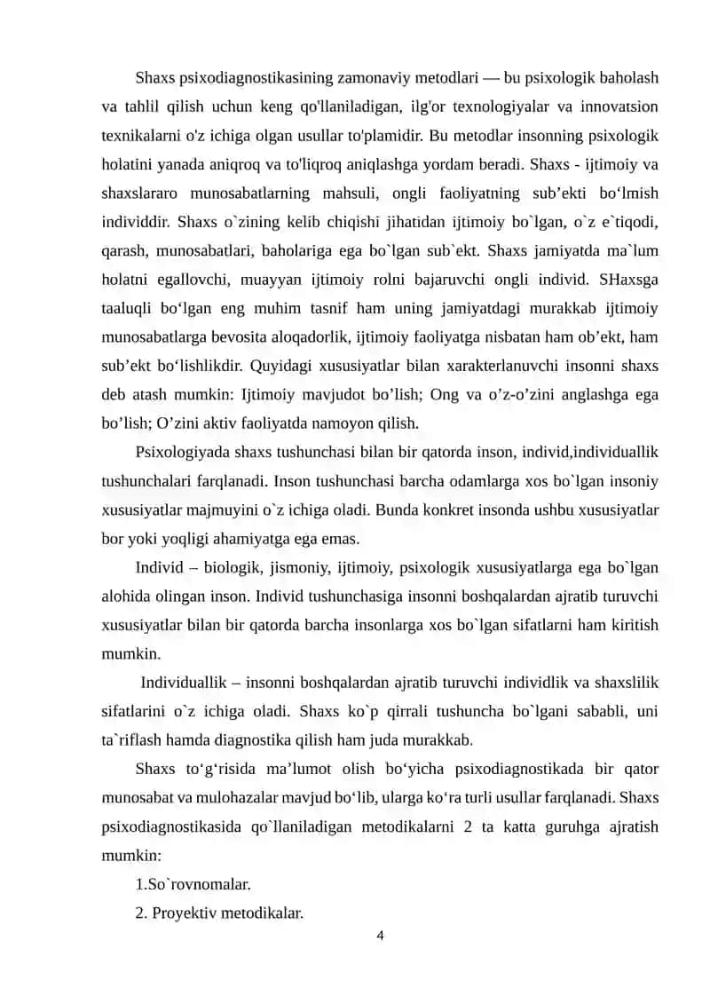 SHAXS SIXODIOGNOSTIKASIDA QO'LLANILADIGAN METODIKALAR TASNIFI 4