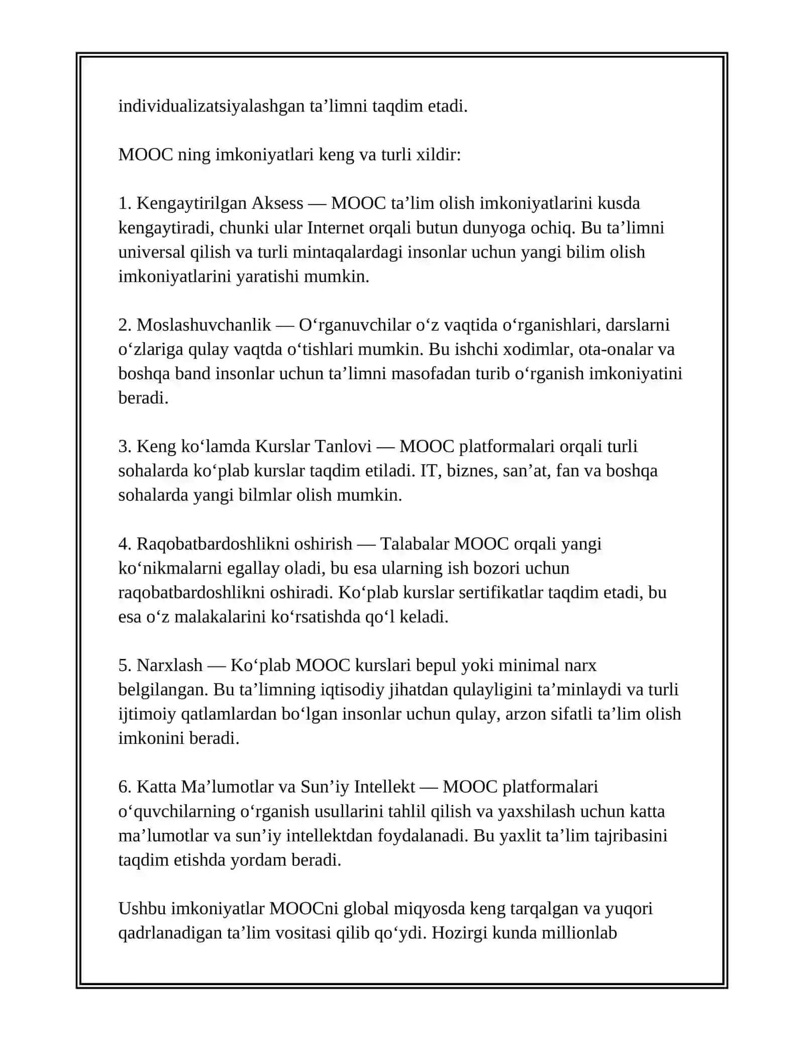 MASOFAVIY OCHIQ ONLAYN KURSLARNI IMKONIYATLARI BILAN TANISHISH 4