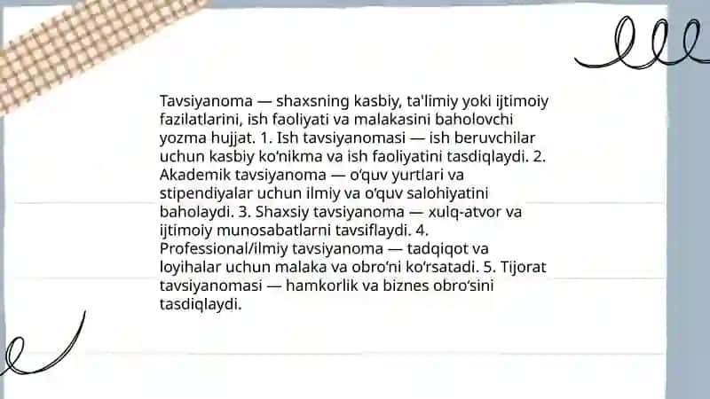Ma'lumotnoma, tavsiyanoma va tavsifnoma 4