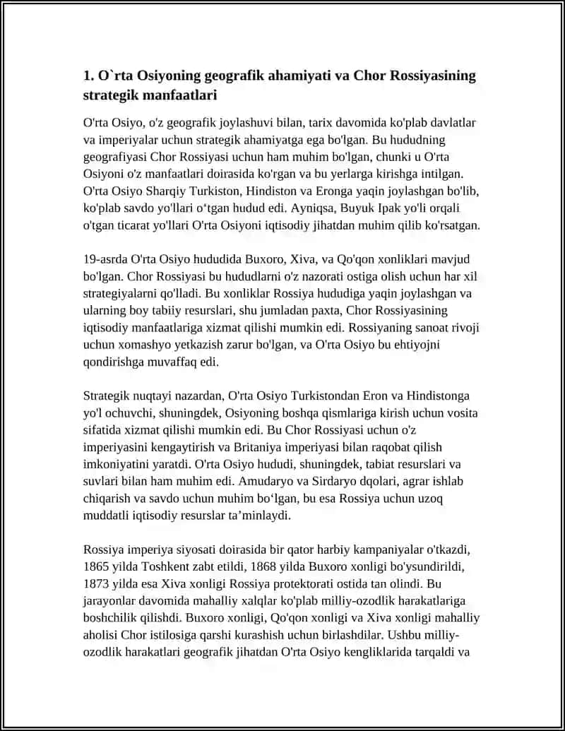 O`RTA OSIYONING CHOR ROSSIYASI TOMONIDAN ISTILO ETILISHI, CHOR ISTILOSIGA QARSHI MILLIY-OZODLIK KURASHLARI GEOGRAFIYASI 4