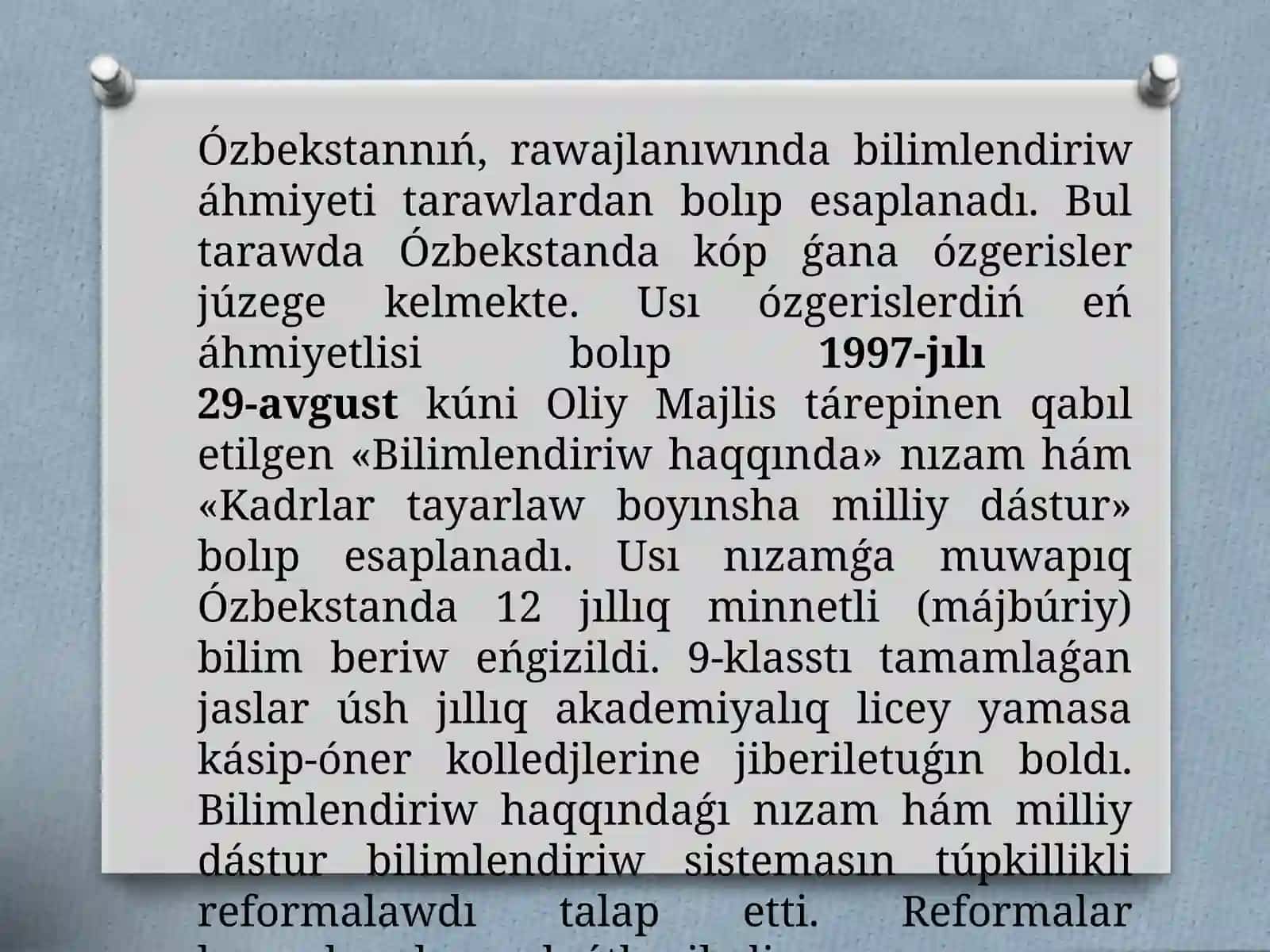 Bilimlendiriw tarawında ámelge asırılǵan reformalar 4