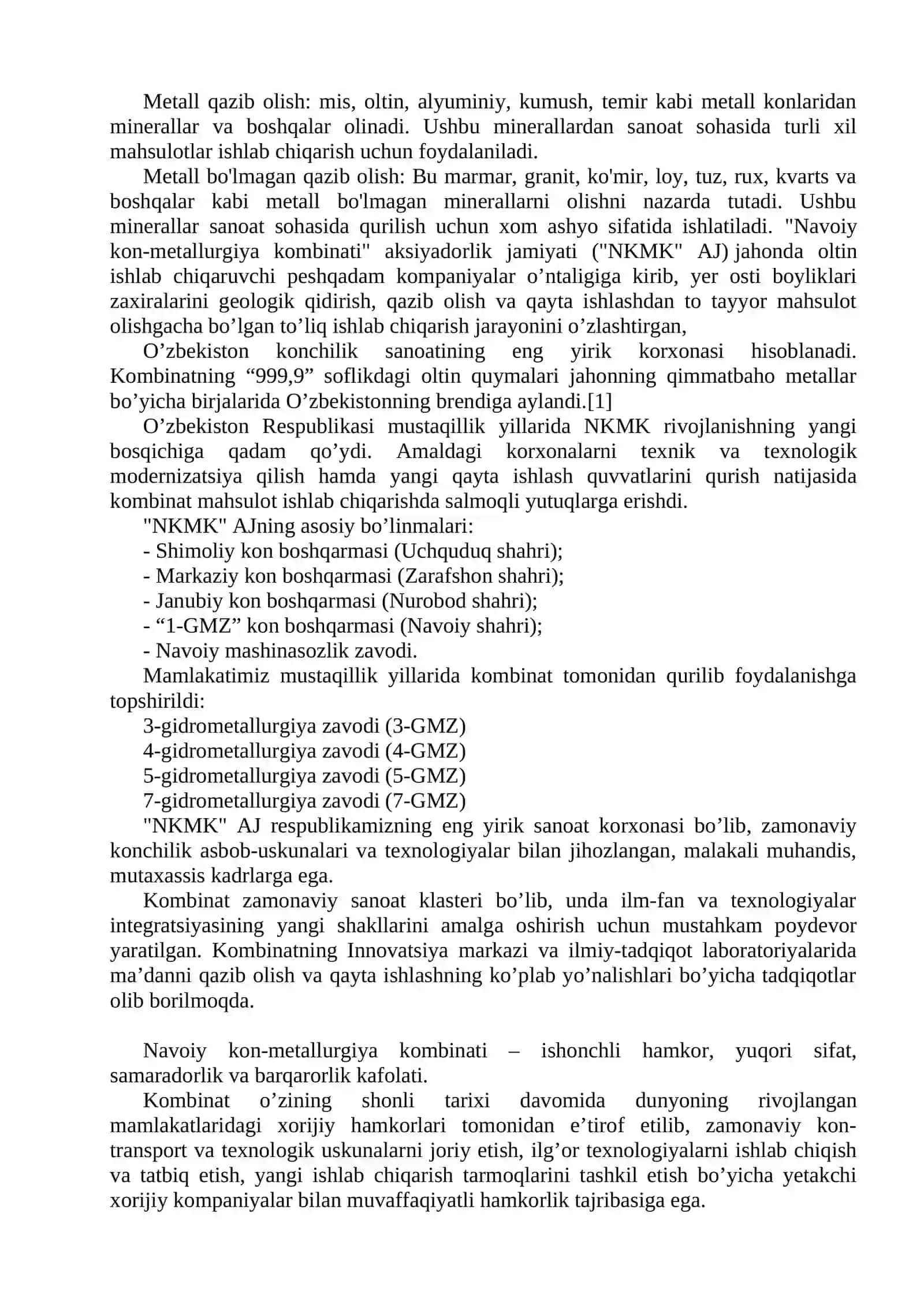 O’zbekistonda konchilik sanoatining o’rni va axamiyati 4