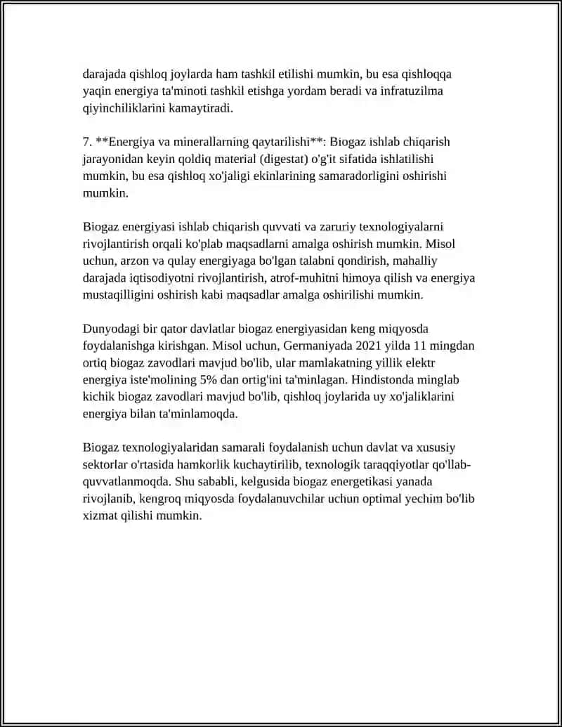 BIOGAZ ENERGIYASIDAN FOYDALANISH 4