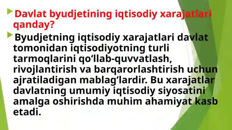 Davlat budjetining iqtisodiy maqsadlari gayo‘naltirilgan xarajatlari 4