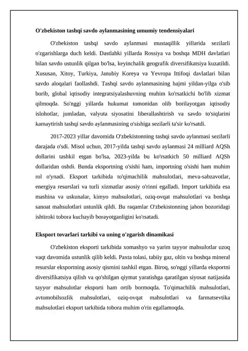 Eksport va importning tovarlar va hududlar bo’yicha tarkibi 4