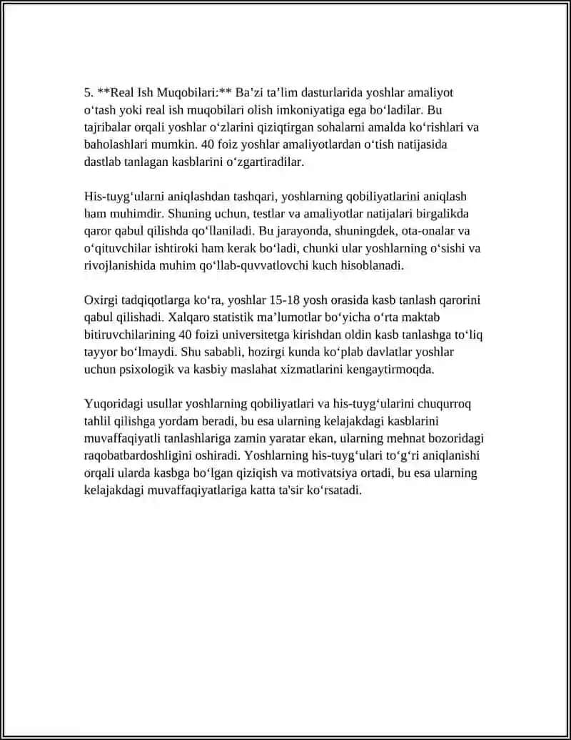 YOSHLARNI KASBGA YÕLLASHDA ULARNING HIS TUYG'ULARI VA IRODALARINI HISOBGA OLISH 4