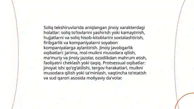 Soliq tekshiruvlarining va soliq nazorati boshqa choralarining huquqiy oqibatlari 4