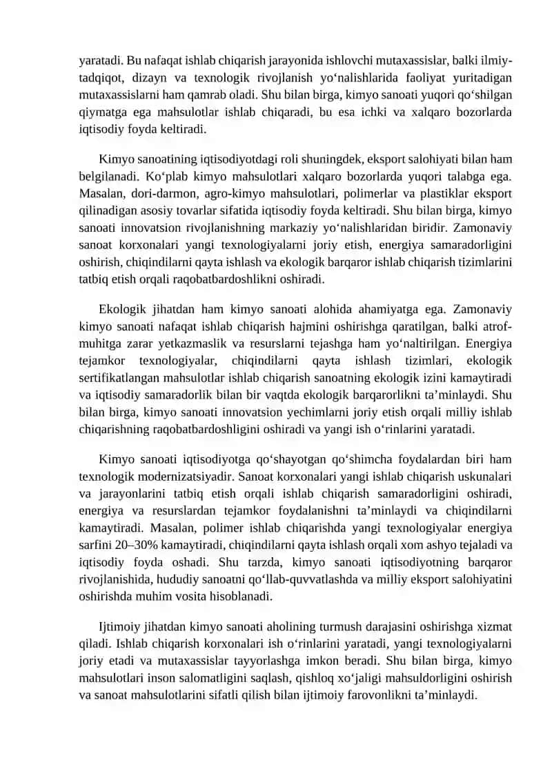 Kimyo sanoatining tarmoqlar iqtisodiyotidagi o‘rni 4