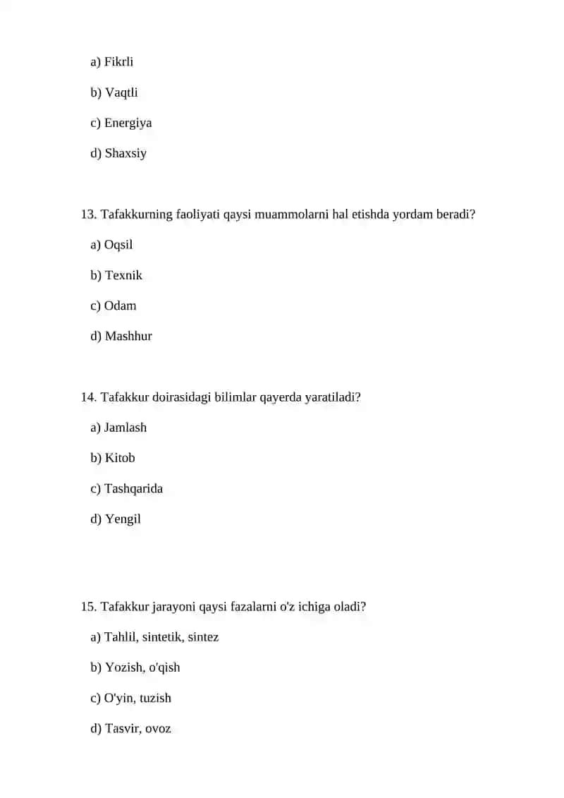 Tafakkur aqliy bilish jarayoni sifatida. Tafakkur operatsiyalari. 4