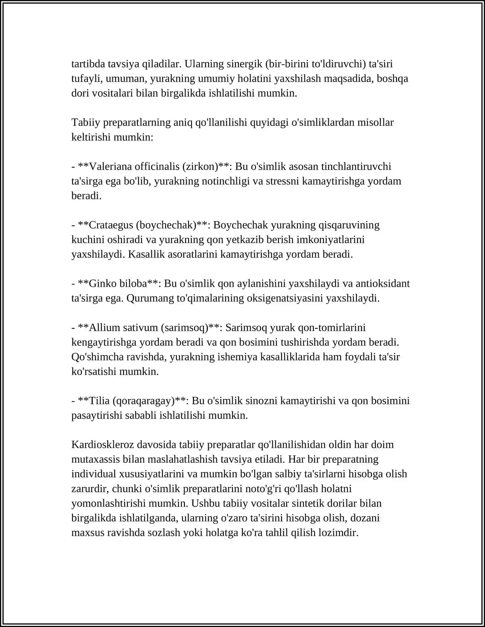KARDIOSKLEROZ KASALIGIDA ISHLATILADIGON TABBIY VA SINTETIK DORI VOSITALARI 4