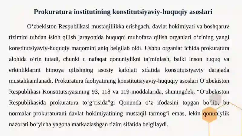 Prokuratura fuqaroning huquq va erkinliklarini ta’minlash organizsifati da 4