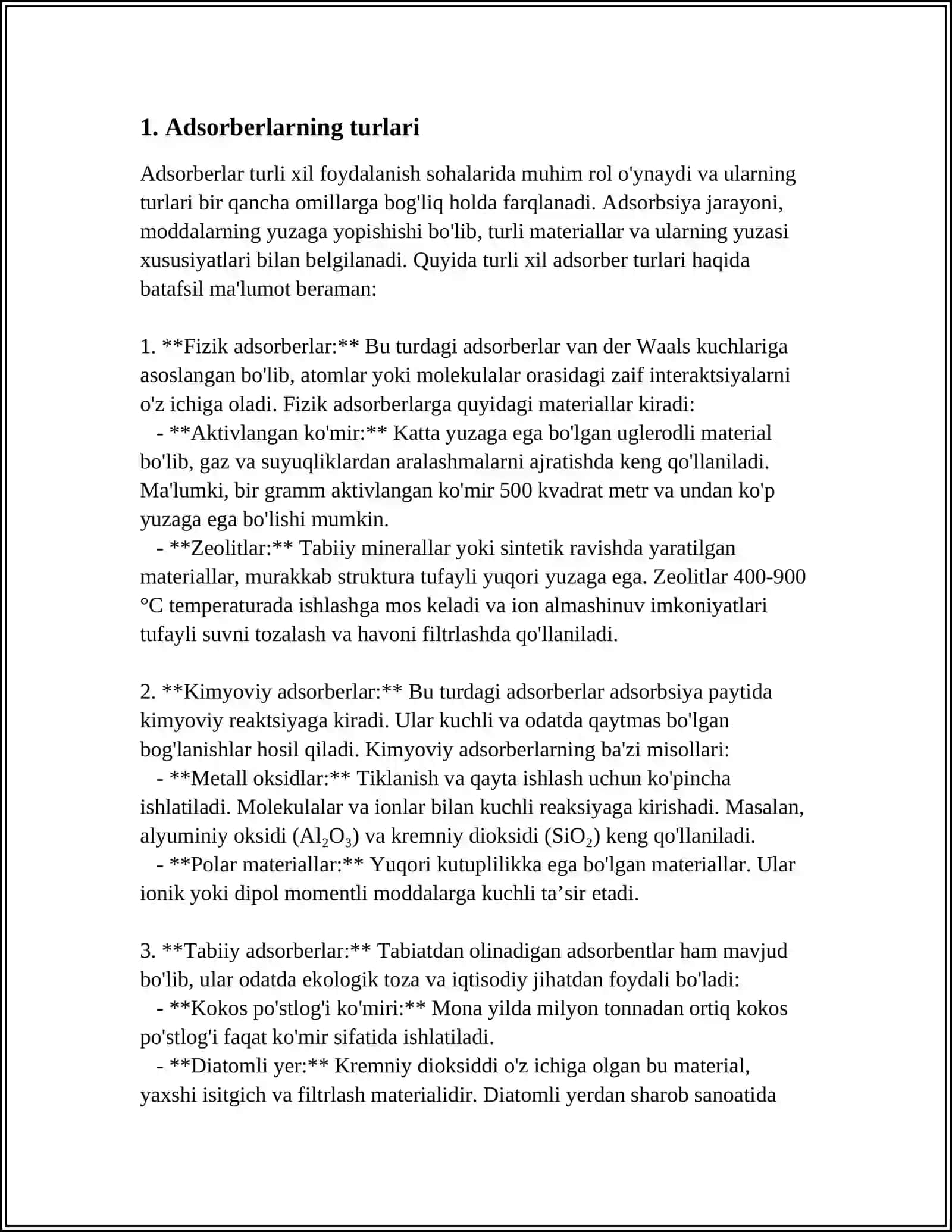 ADSORBERLARNING TURLARI, ISHLASH PRINSIPLARI VA KONSTRUKTIV XUSUSIYATLARI 4
