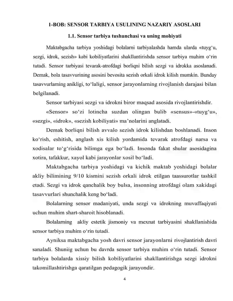 MAKTABGACHA TA'LIMDA SENSOR TARBIYA USULI 4