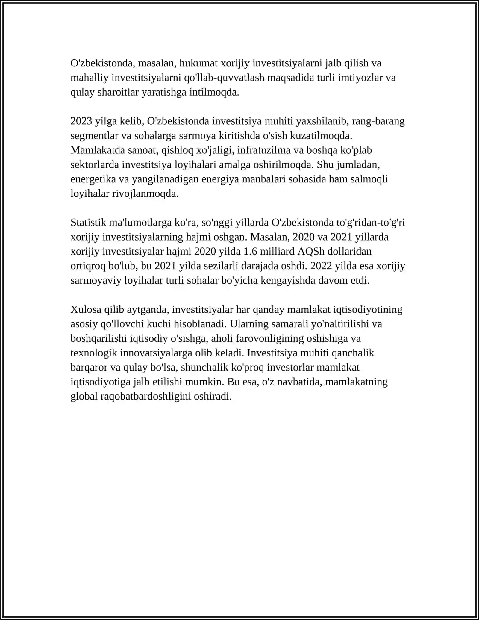 INVESTITSIYALARNING IQTISODIY MAZMUNI, UNING MANBALARI VA OMILLARI 4