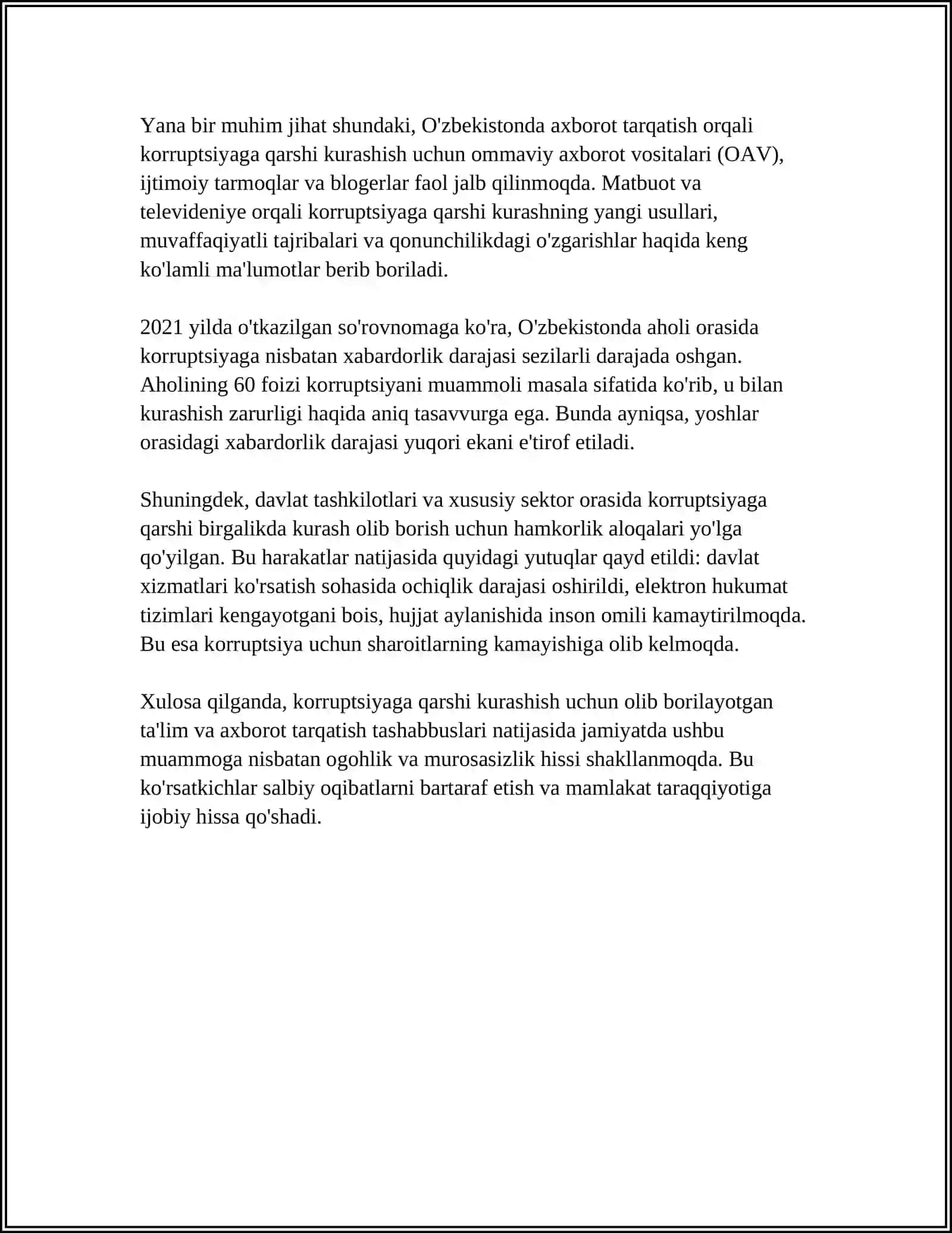 MUSTAQIL ISH Mavzu: KORRUPSIYAGA QARSHI KURASH 4