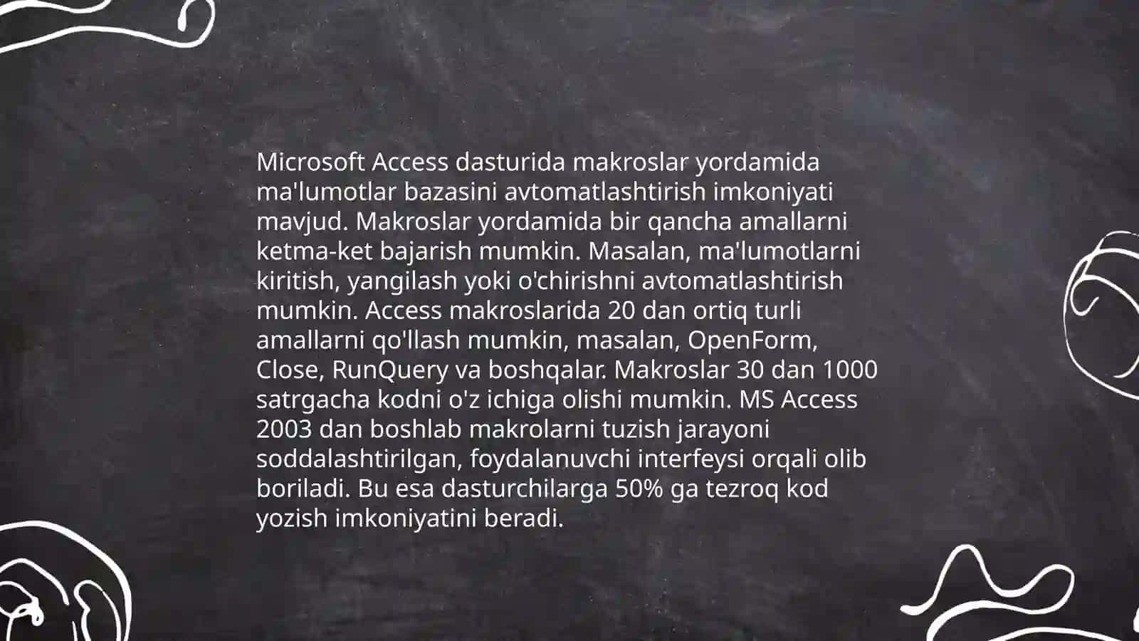 Microsoft Access berilganlarni boshqarish tizimida hisobotlar makros va modullar 4