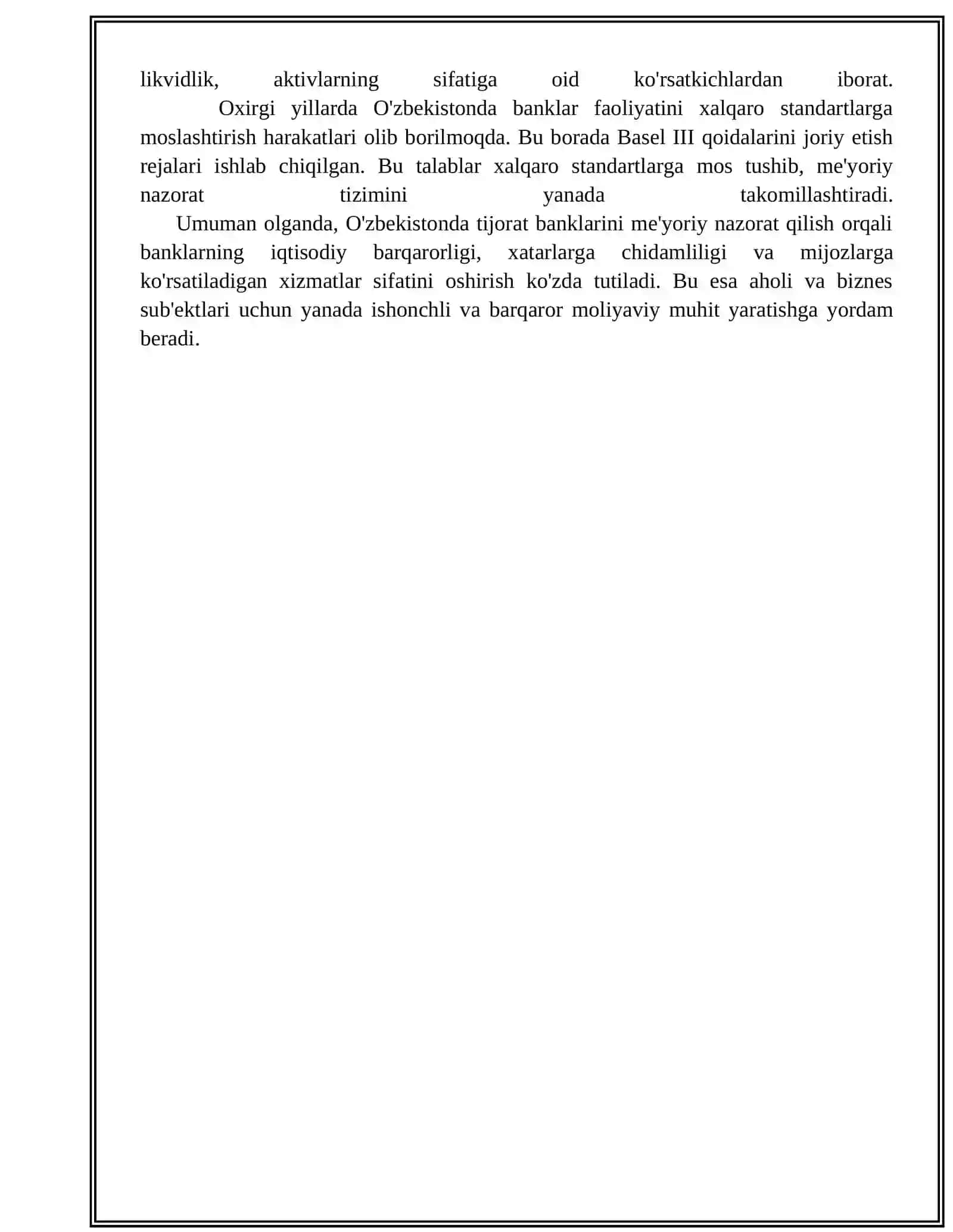 TIJORAT BANKI TOMONIDAN MARKAZIY BANK MEYORLARINING BAJARISH HOLATI, BIA 98-2 GURUH 4