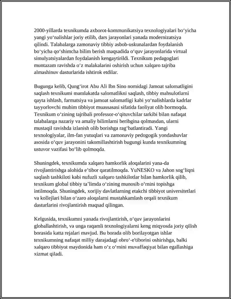 QUNGʻIROT ABU ALI IBN SINO NOMODAGI JAMOAT SALOMATLIGINI SAQLASH TEXNIKUMI 4
