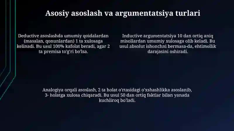 Yuridik yozuvda asoslantirish va dalil kelitirish bo'yicha ta'lim 4