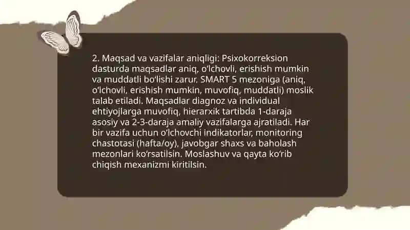 Psixokorreksion dastur tuzilishiga qo‘yiladigan talablar va ularning o‘ziga xos xususiyatlari 4