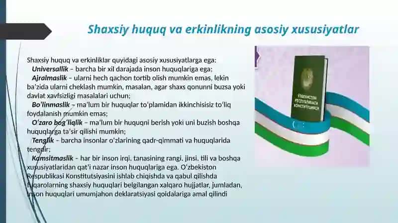 Oʻzbekiston respublikasi fuqarolarining konstitutsiyaviy huquq va erkinliklari 4