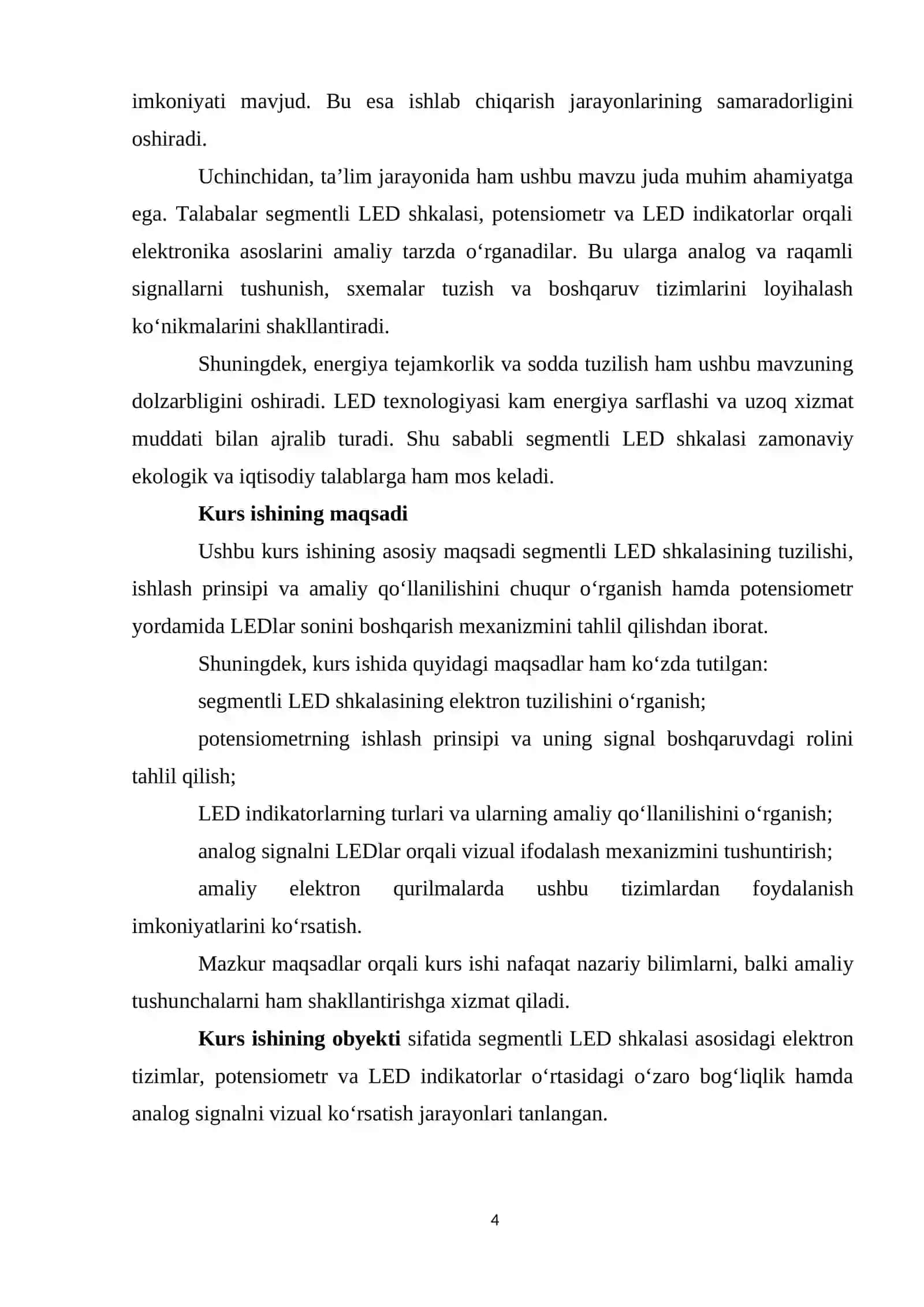 Segmentli LED shkalasi. Potansiometrni aylantirib, yorituvchi LEDlarning sonini oʻzgartirish 4