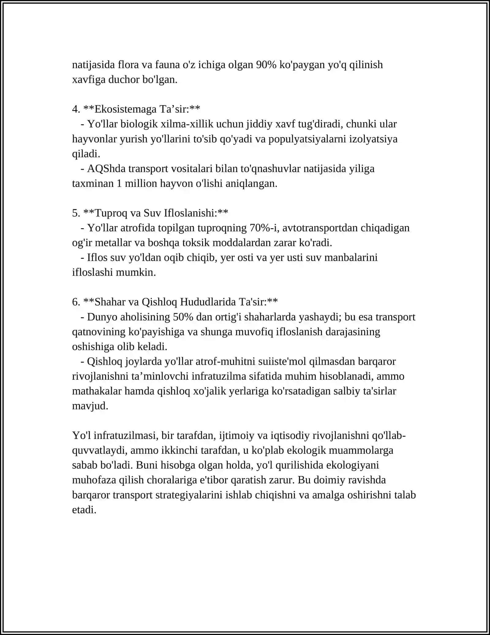 Yo'l infratuzilmasi va ekologik ta'sir 4