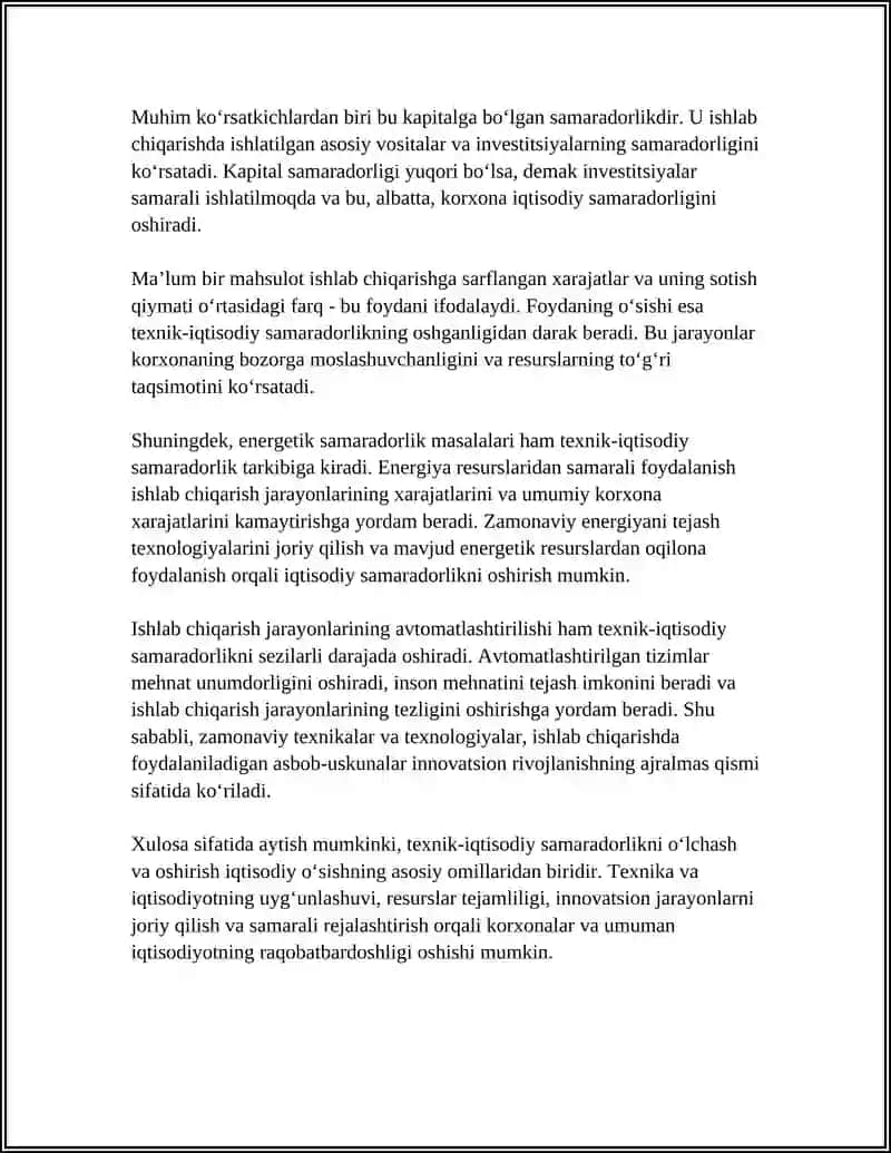 TEXNIK IQTISODIY SAMARADORLIKNI HISOBLASHNI ORGANISH 4