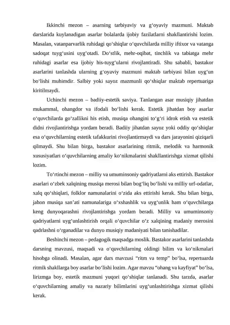 O‘ZBEK BASTAKORLARI ASARLARINI MAKTAB REPERTUARIGA KIRITISH 4