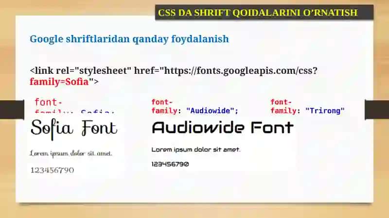 CSS da shrift qoidalarini o'rnatish 4